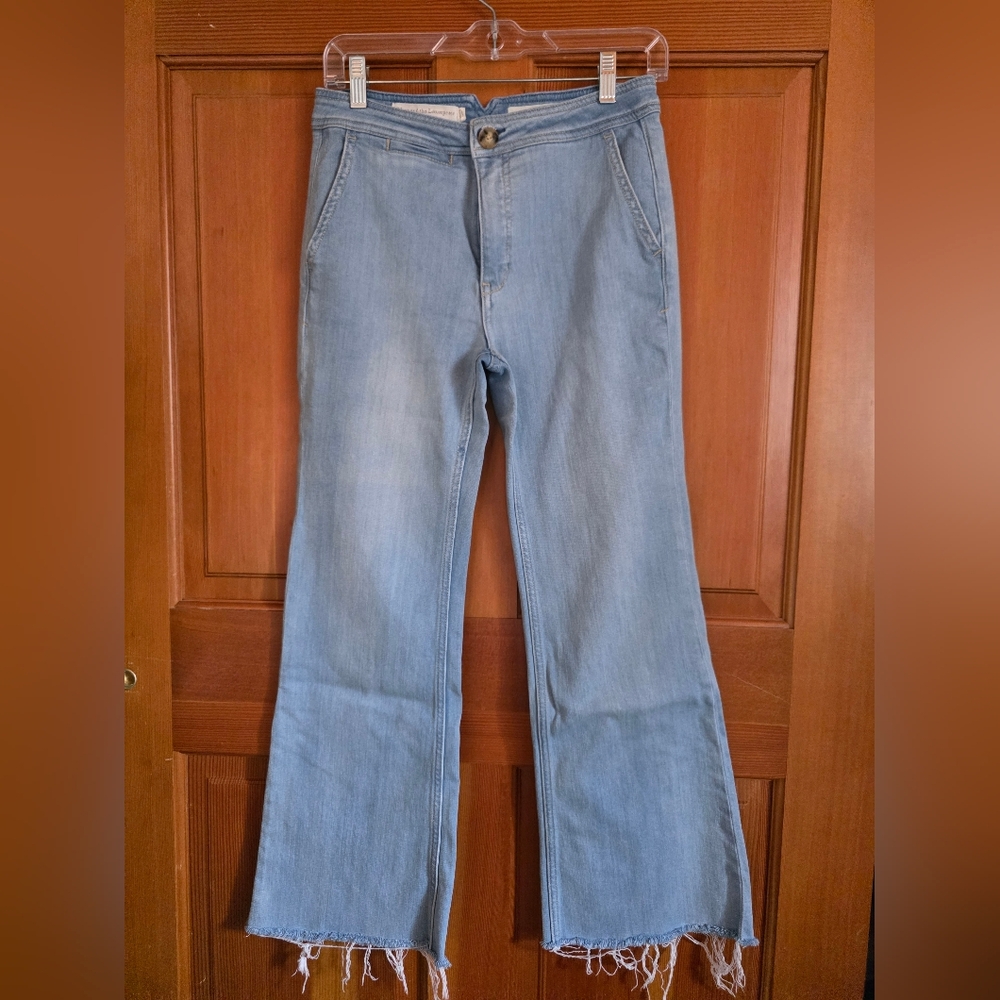 Pilcro Anthropologie Women's Light Blue Flared Jeans Raw Hem Size 27